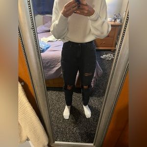 American Eagle Mom High Waisted Jeans Ripped Black